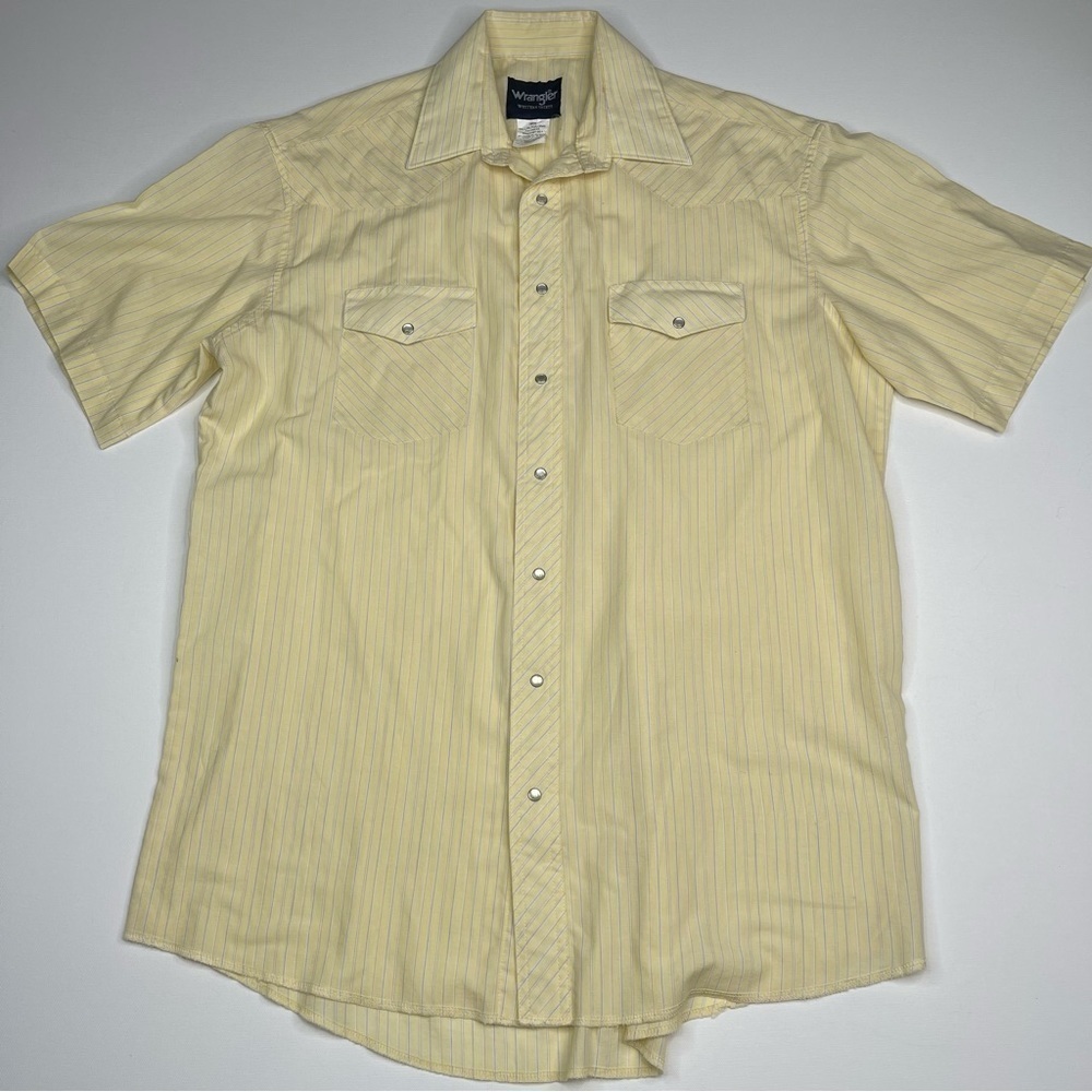 Wrangler Shirt Vintage Pearl Snap Western Yellow Stripes Equestrian Rustic Rodeo